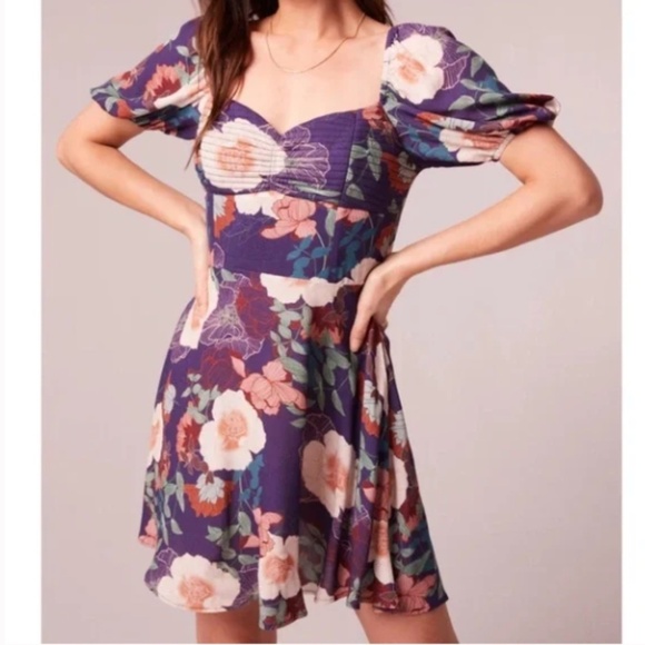 BOG Sexy Flowy Boho Bohemian Floral Puff Sleeve Resort Vacation Dress - Picture 1 of 7